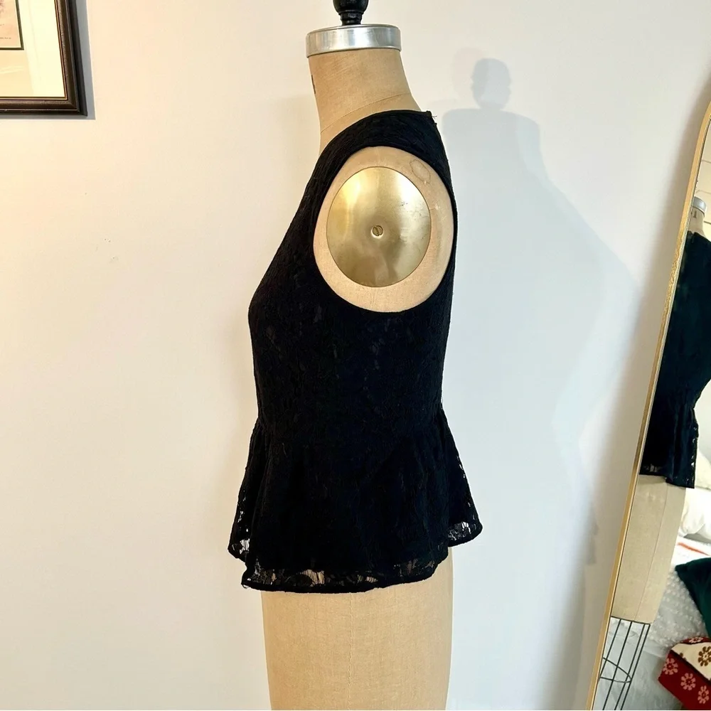 J Crew Women’s Black Lace Peplum Sleeveless Blouse Sz 6